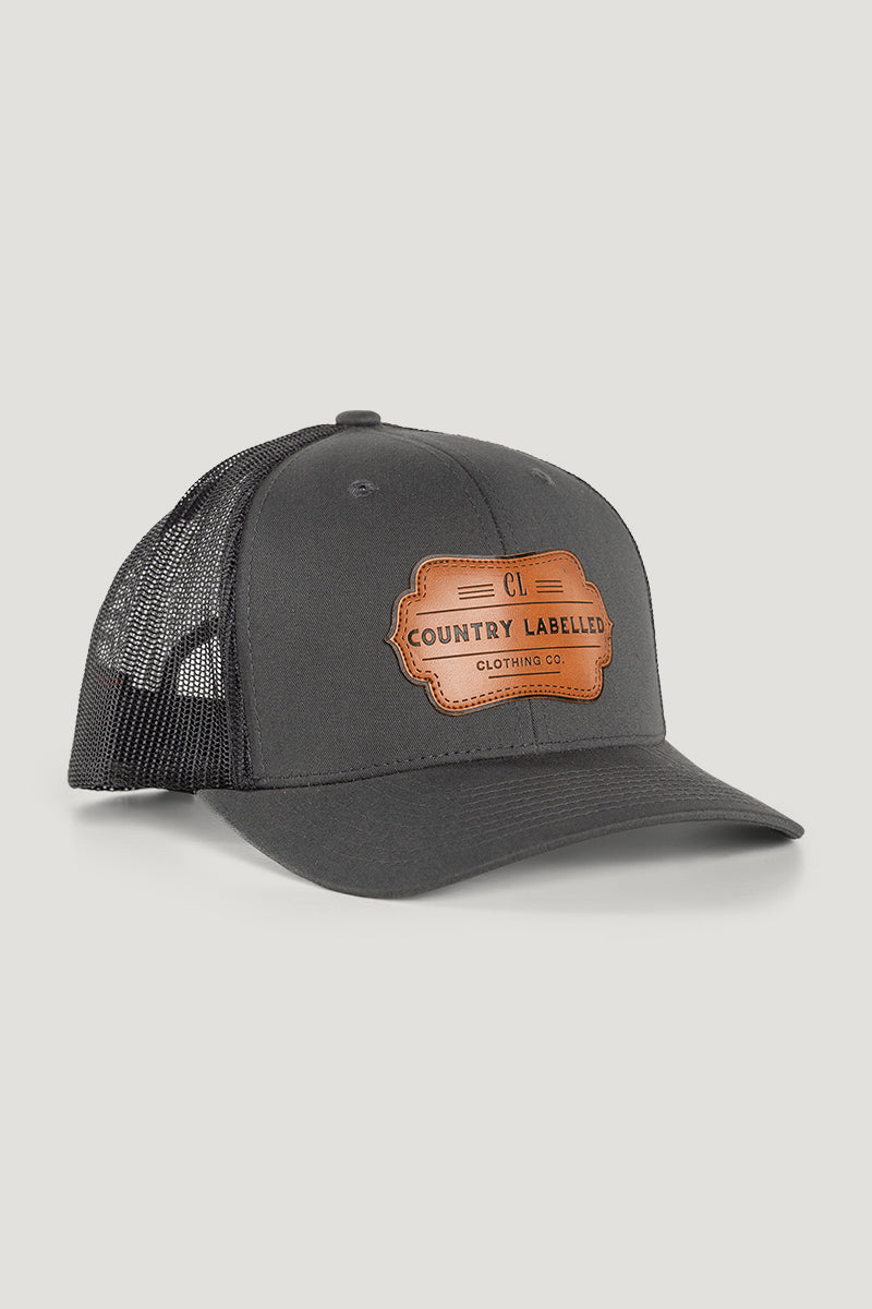 Country Labelled Cap - Charcoal & Leather Patch