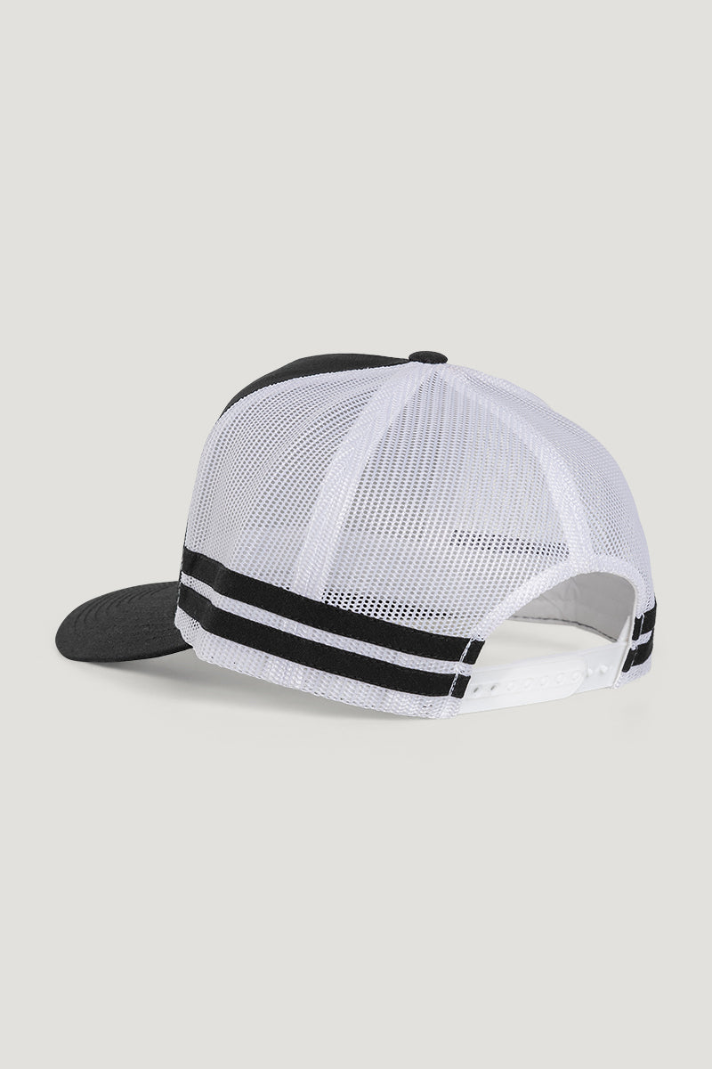 Country Labelled Stripe Trucker Cap Black & White