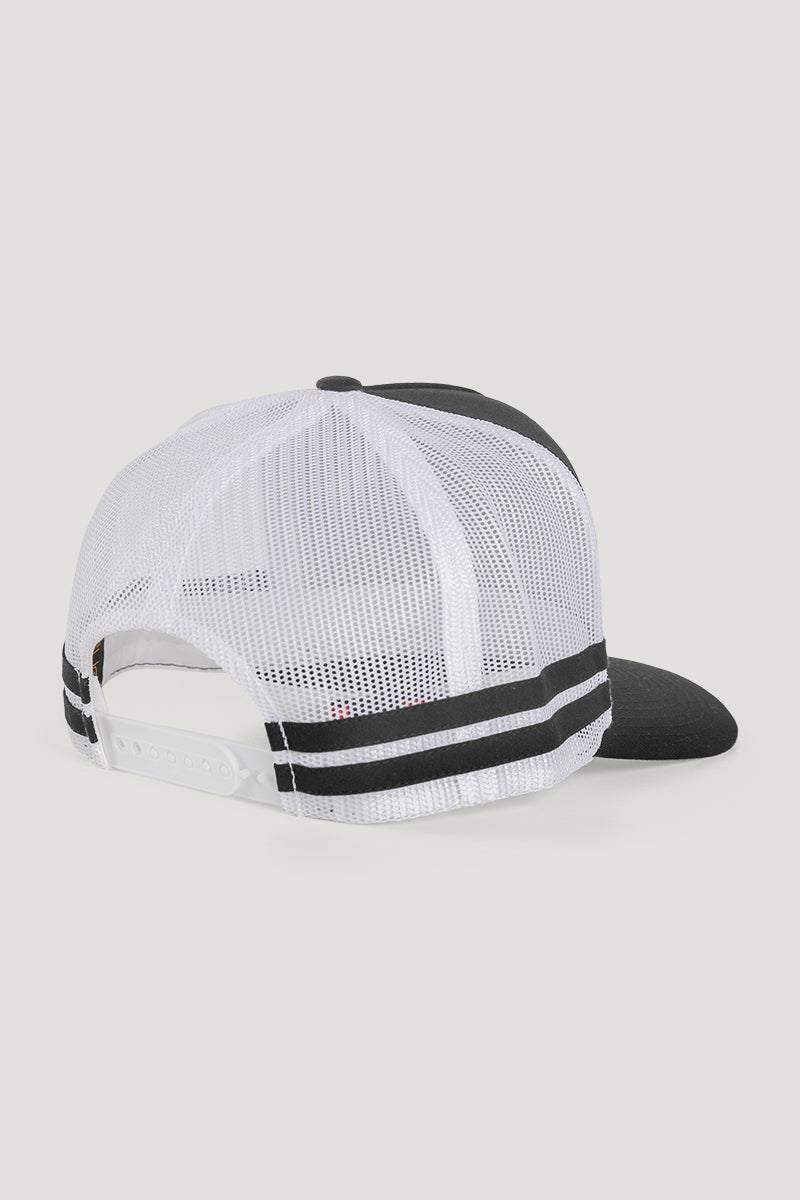 Country Labelled Stripe Trucker Cap Black & White