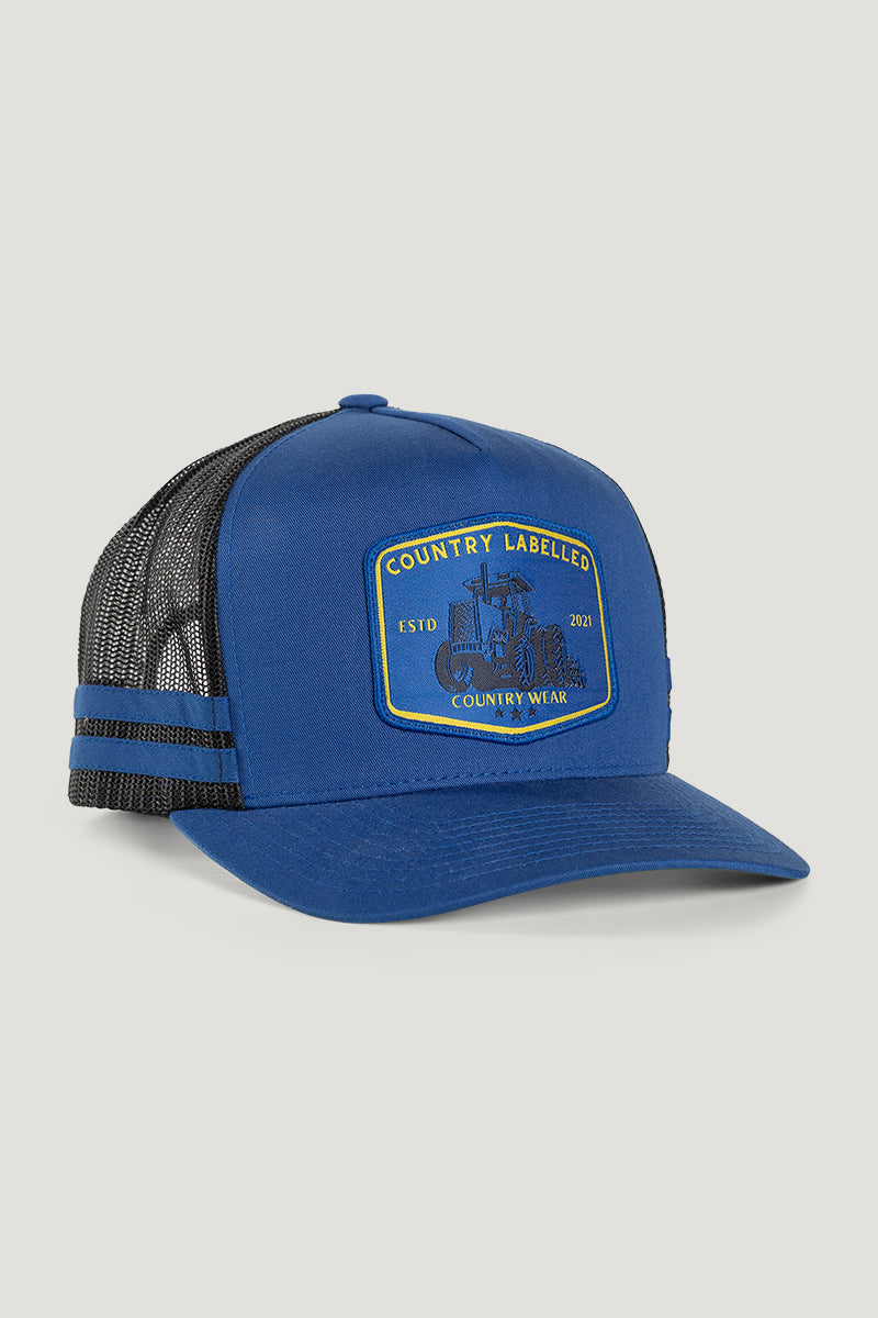 Country Labelled Stripe Cap Blue & Black Tractor