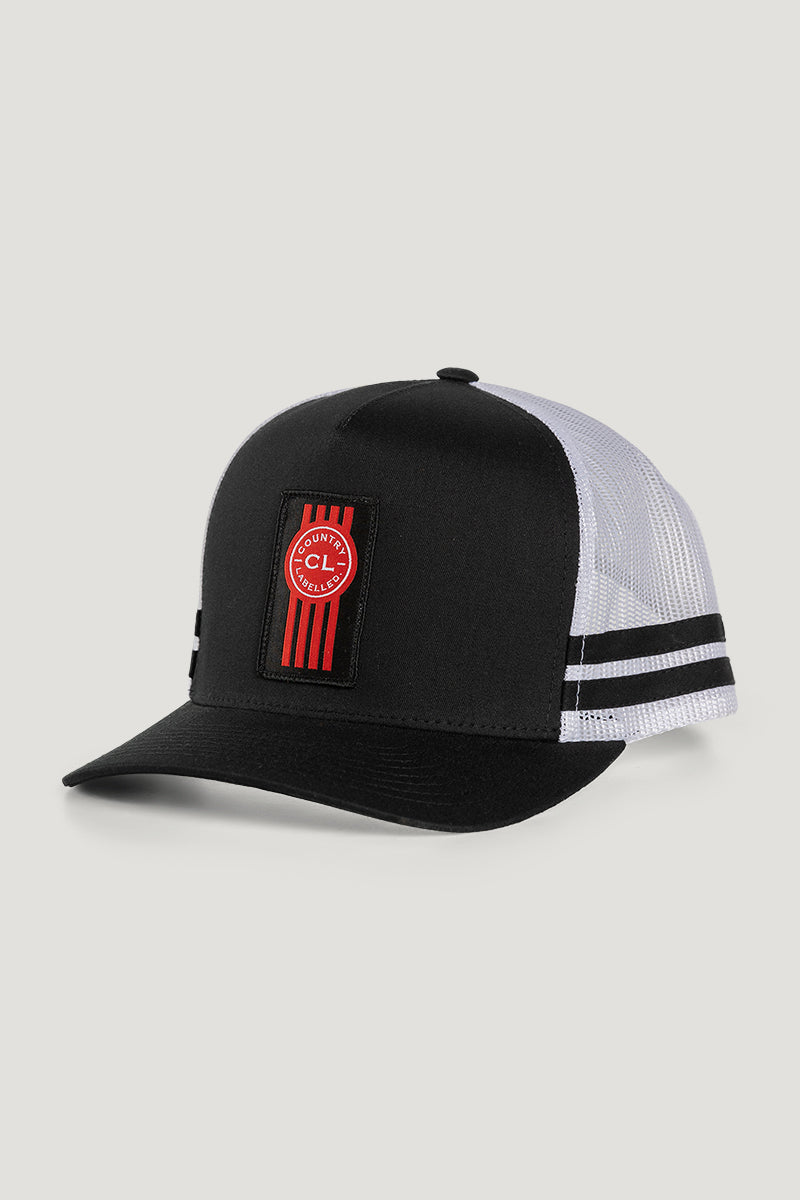 Country Labelled Stripe Cap Black & White