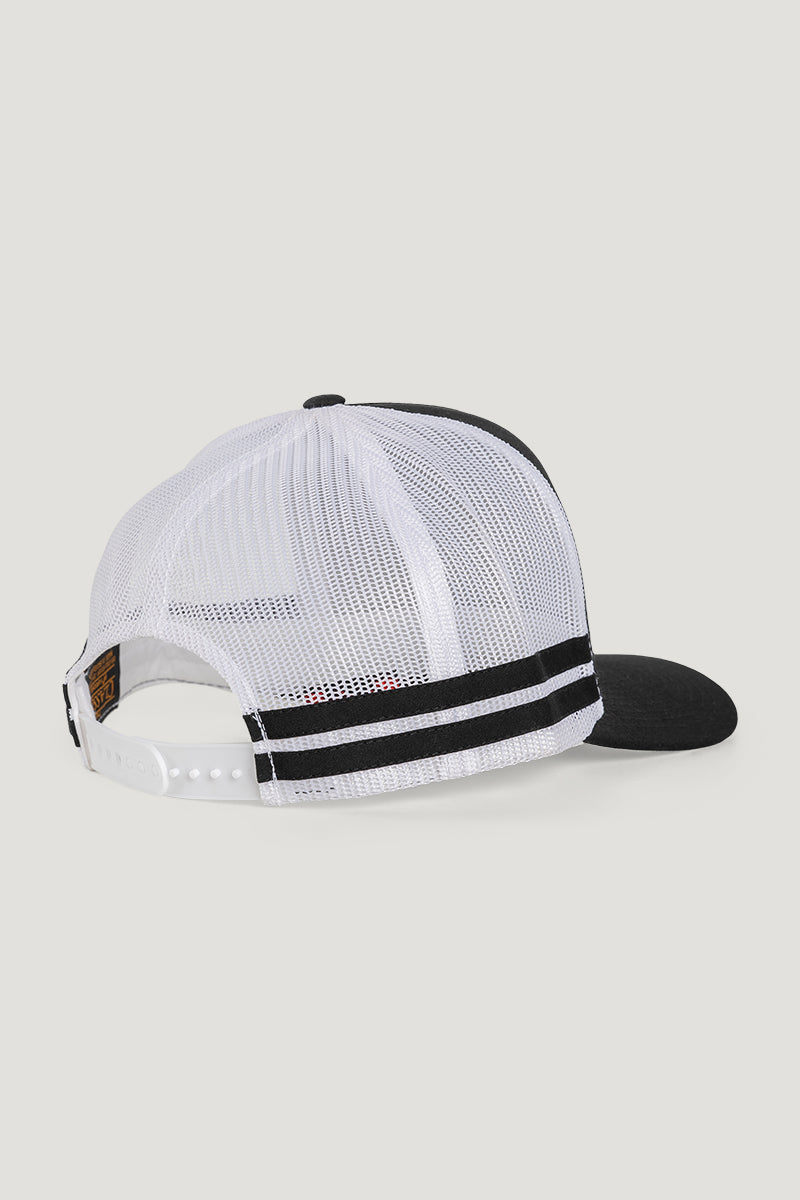 Country Labelled Stripe Cap Black & White