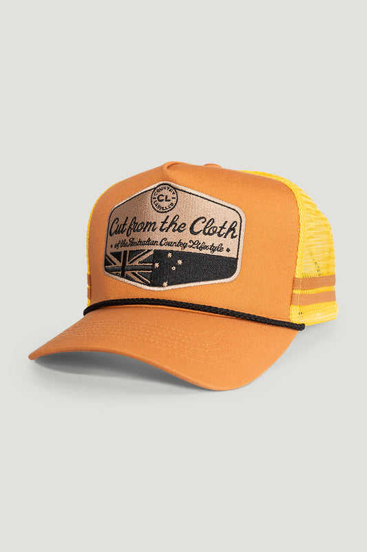 Country Labelled Cap - CL Aussie Flag Patch - Tan & Black