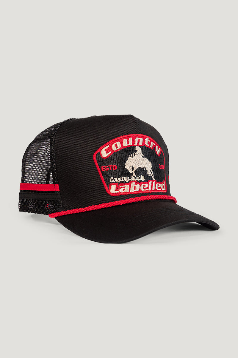 Country Labelled Cap - CL Bronc - Black & Red