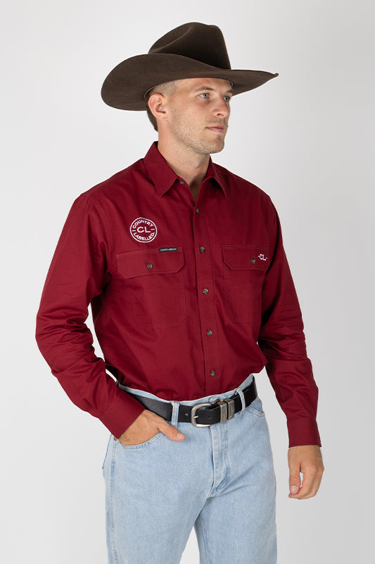 THE CATTLEMAN’S FULL BUTTON WORK SHIRT - BURGUNDY