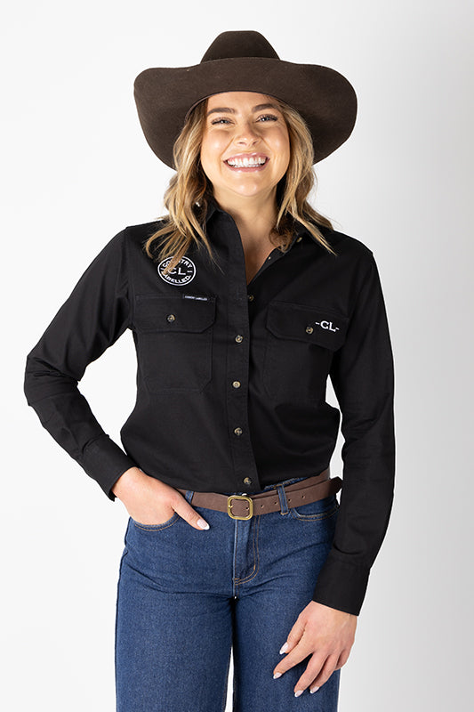 THE MATILDA FULL BUTTON WORK SHIRT - BLACK
