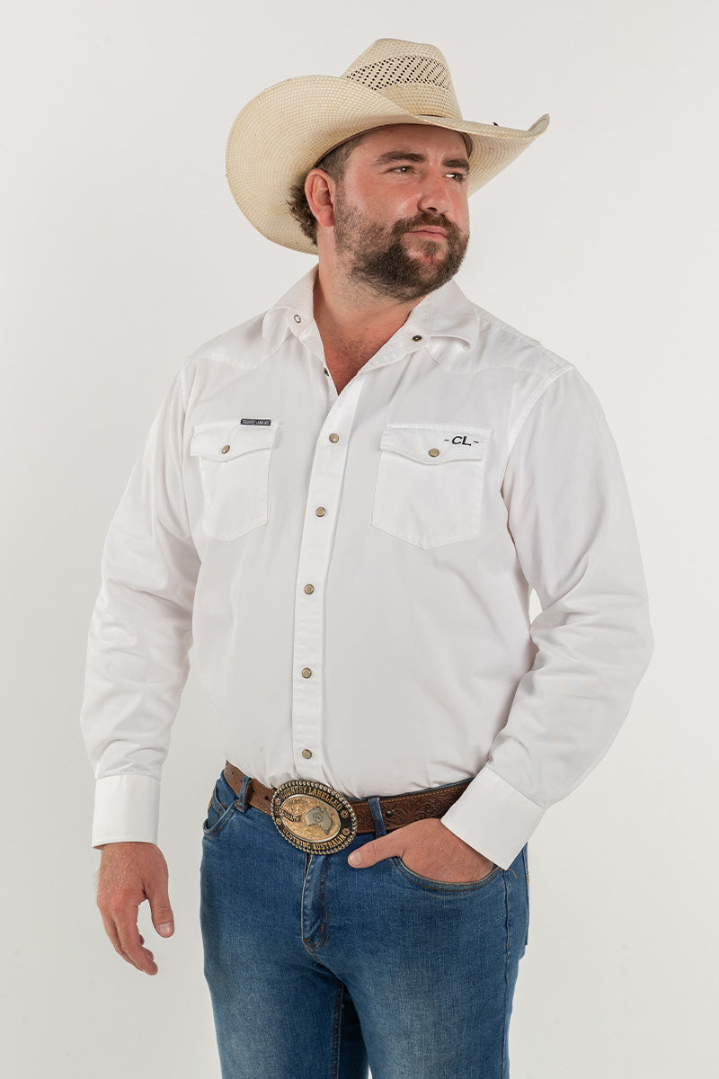CL Cowboy Pearl Snap Button Up - White