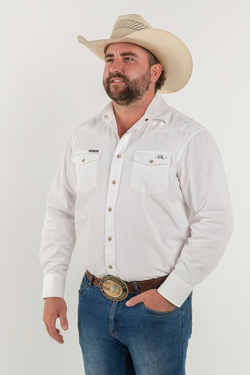 CL Cowboy Pearl Snap Button Up White