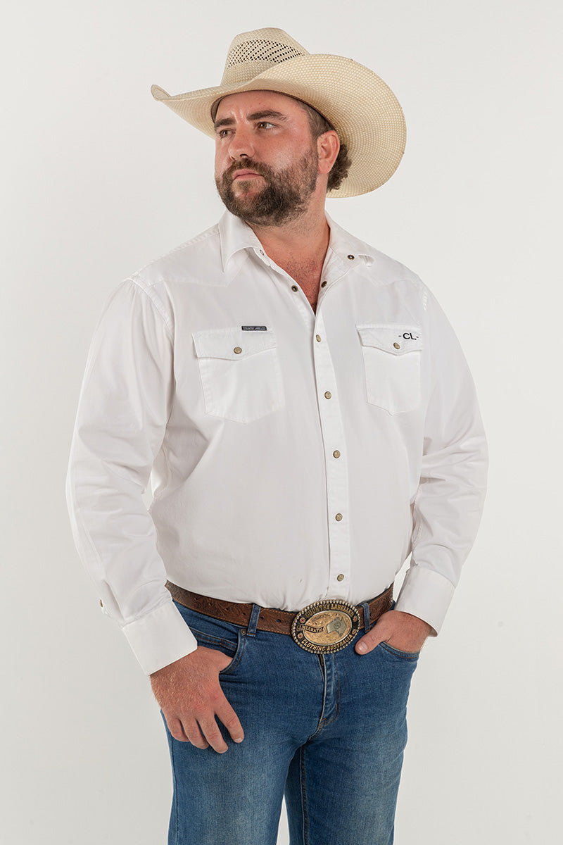 CL Cowboy Pearl Snap Button Up - White