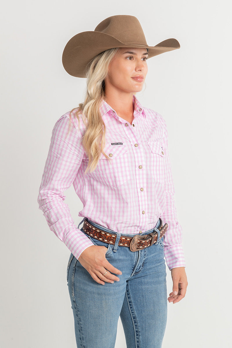 CL Cowgirl Pearl Snap Button Up - Pink & White Check