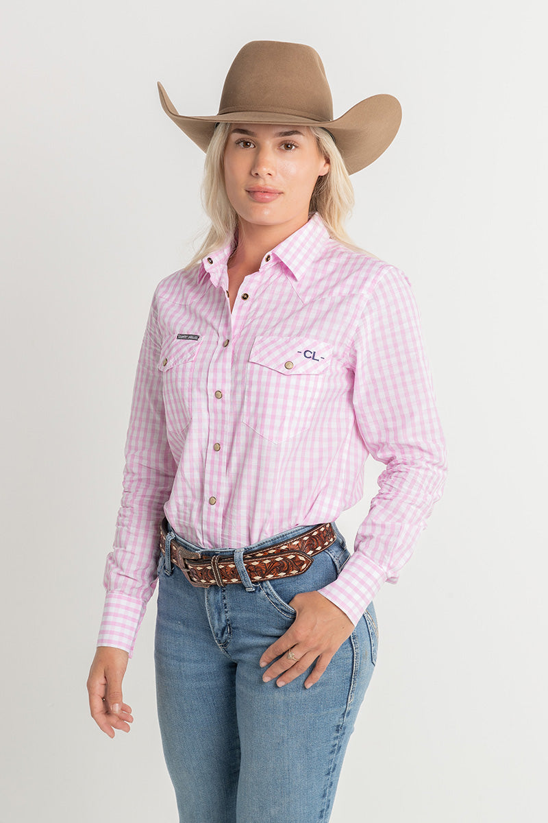 CL Cowgirl Pearl Snap Button Up - Pink & White Check