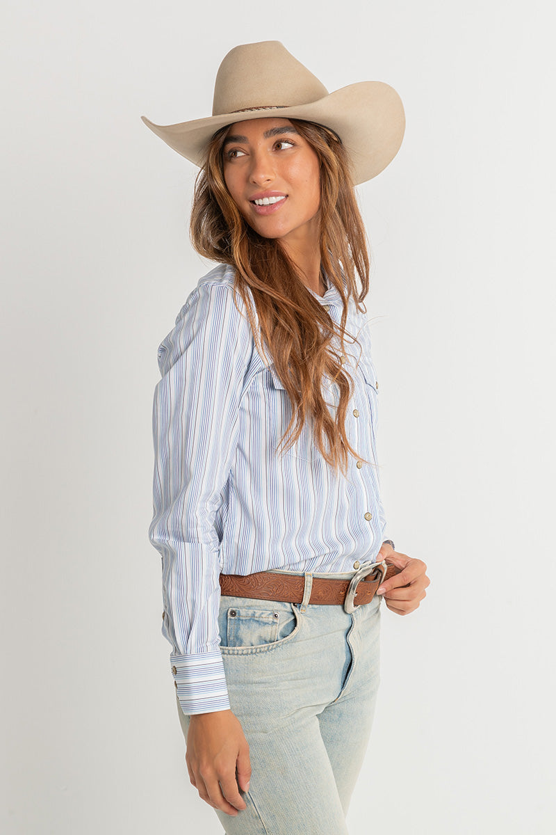 CL Cowgirl Pearl Snap Button Up - Purple & Blue Stripe