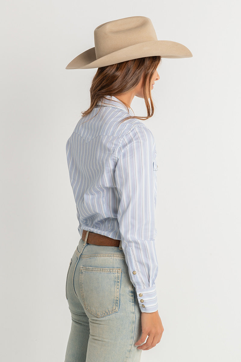 CL Cowgirl Pearl Snap Button Up - Purple & Blue Stripe