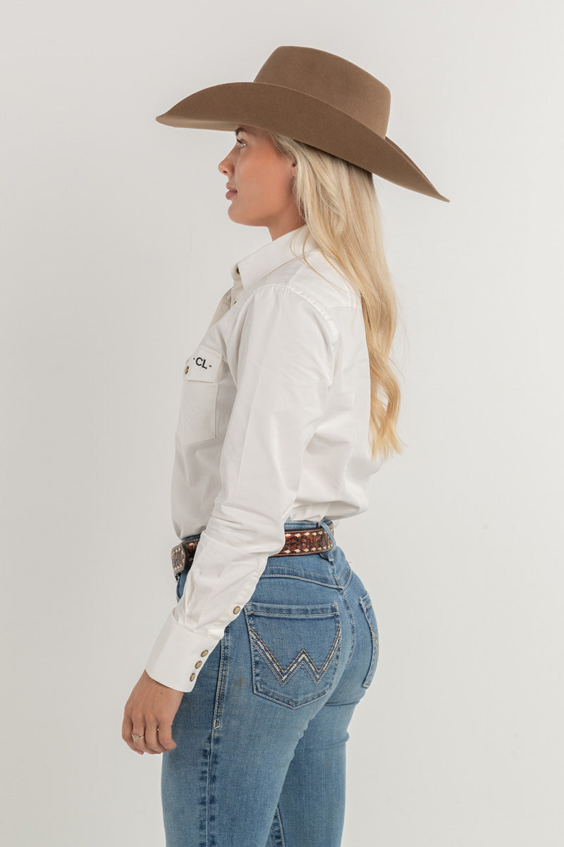 CL Cowgirl Pearl Snap Button Up - White