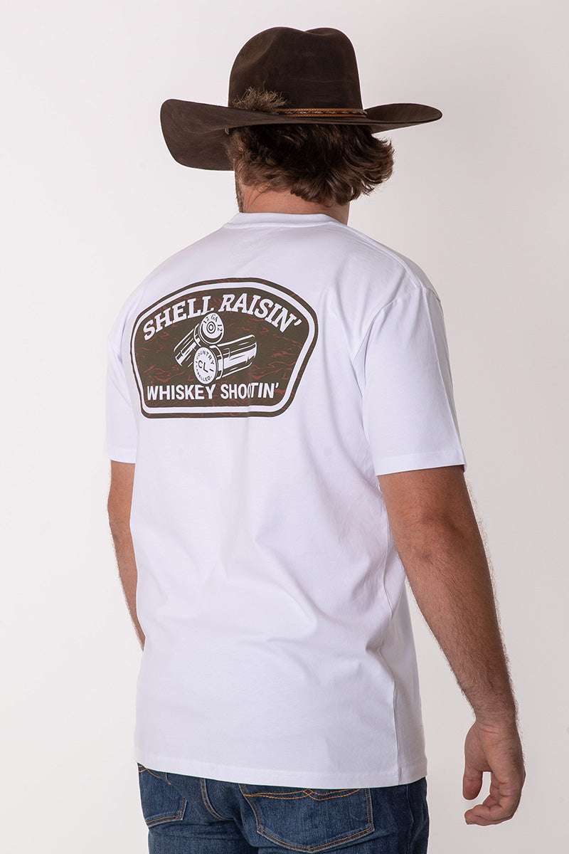 CL T Shirt - White - Shell Raisin' Whiskey Shootin'