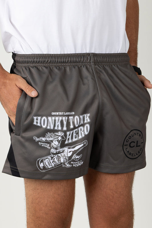 Footy Shorts - Honky Tonk - Charcoal - Black