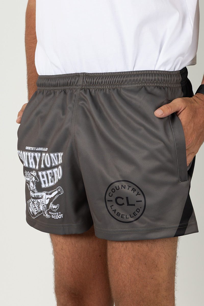 Footy Shorts - Honky Tonk - Charcoal - Black