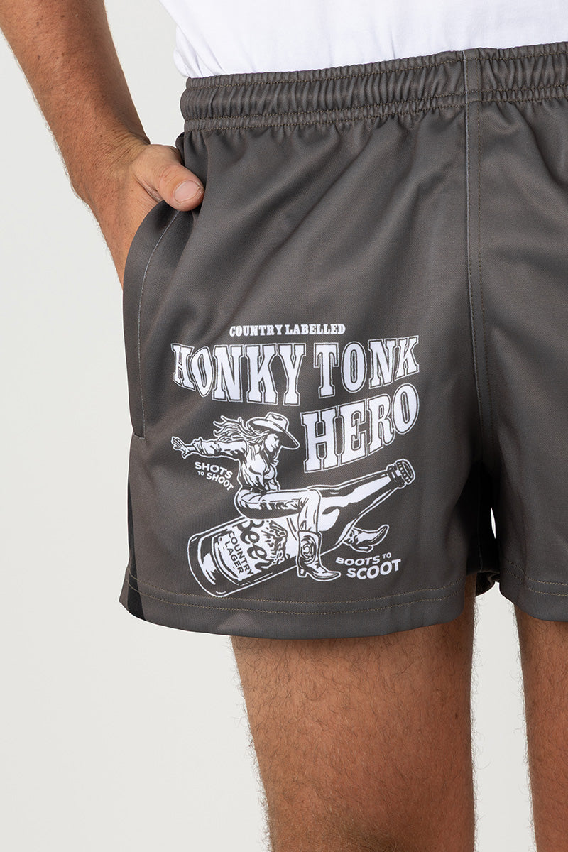 Footy Shorts - Honky Tonk - Charcoal - Black