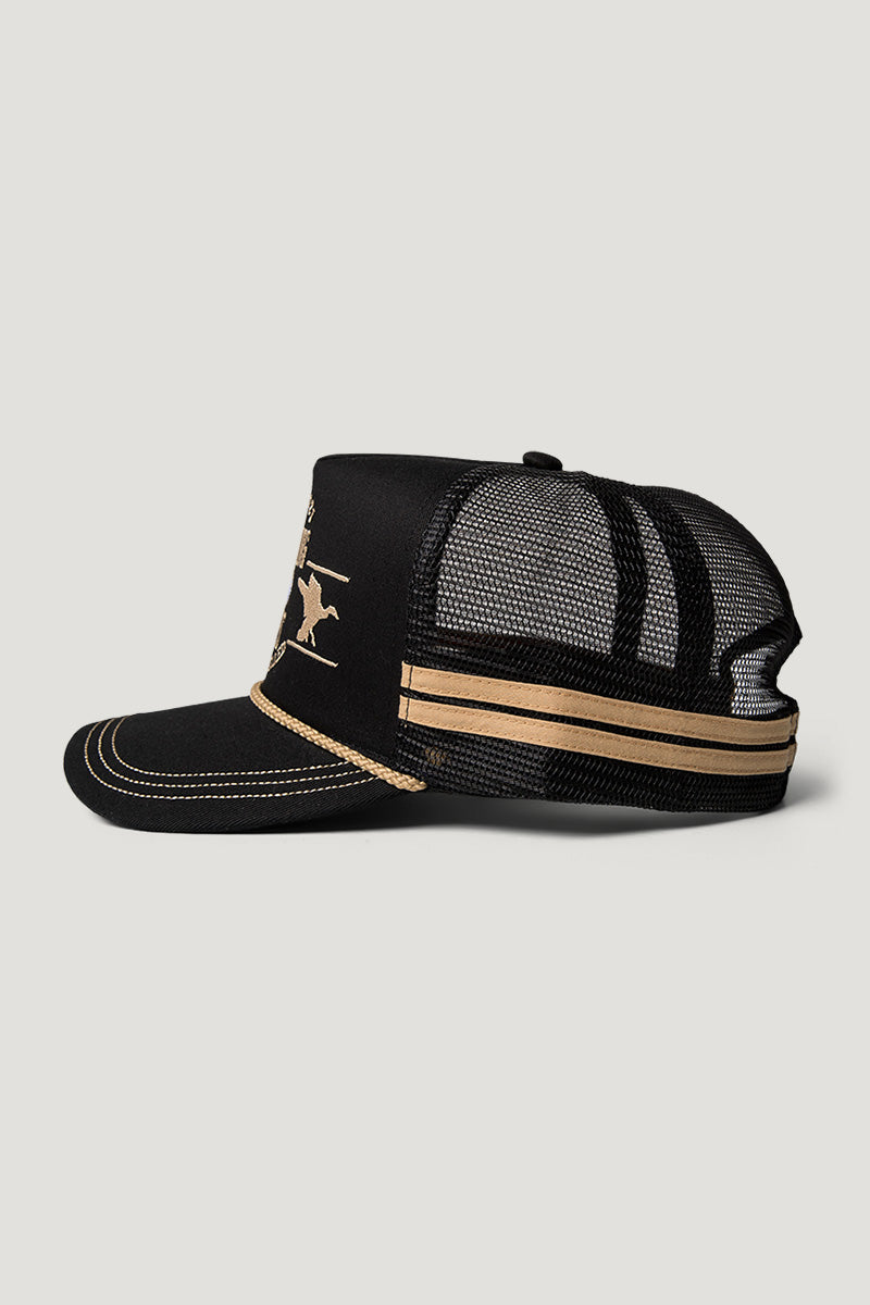 Country Labelled Golf Cap With Magnetic Ball Marker - Shooting Birdies - Black & Gold