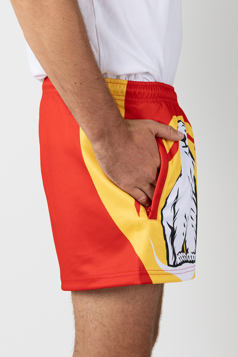 Footy Shorts - Bundy Rum - Tan - Red
