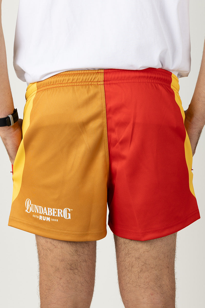 Footy Shorts - Bundy Rum - Tan - Red