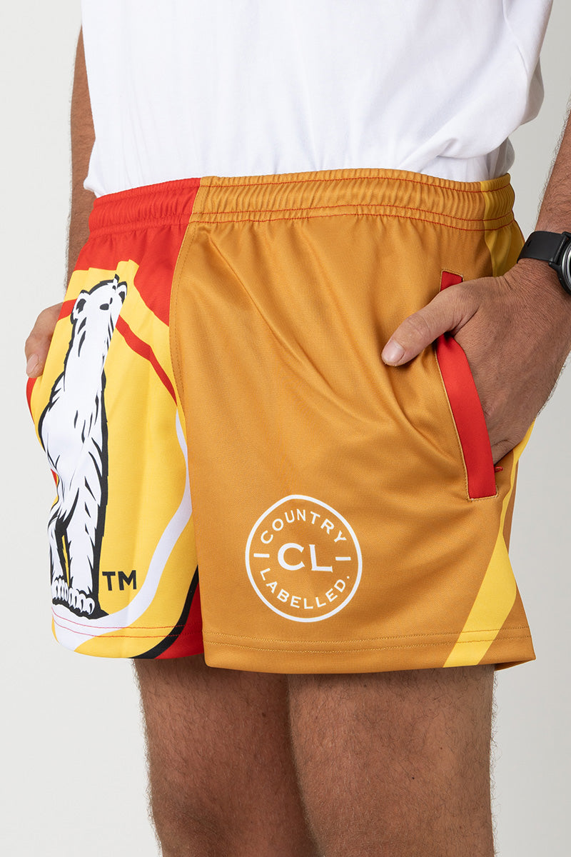 Footy Shorts - Bundy Rum - Tan - Red