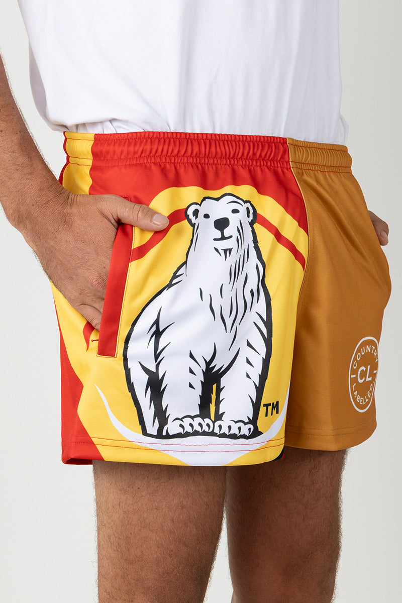 Footy Shorts - Bundy Rum - Tan - Red
