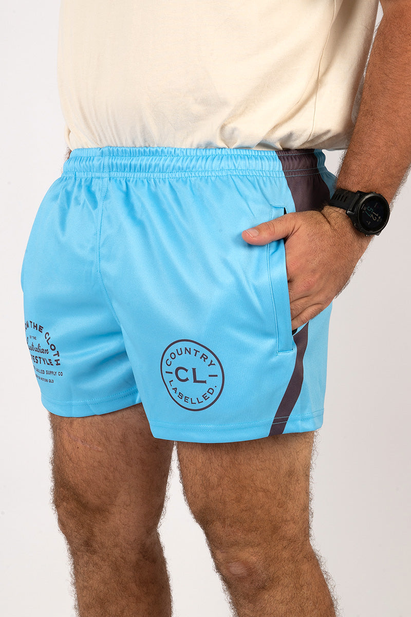 Footy Shorts Baby Blue & Charcoal