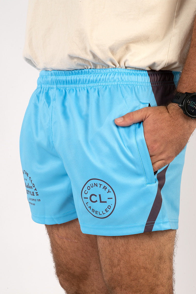 Footy Shorts Baby Blue & Charcoal