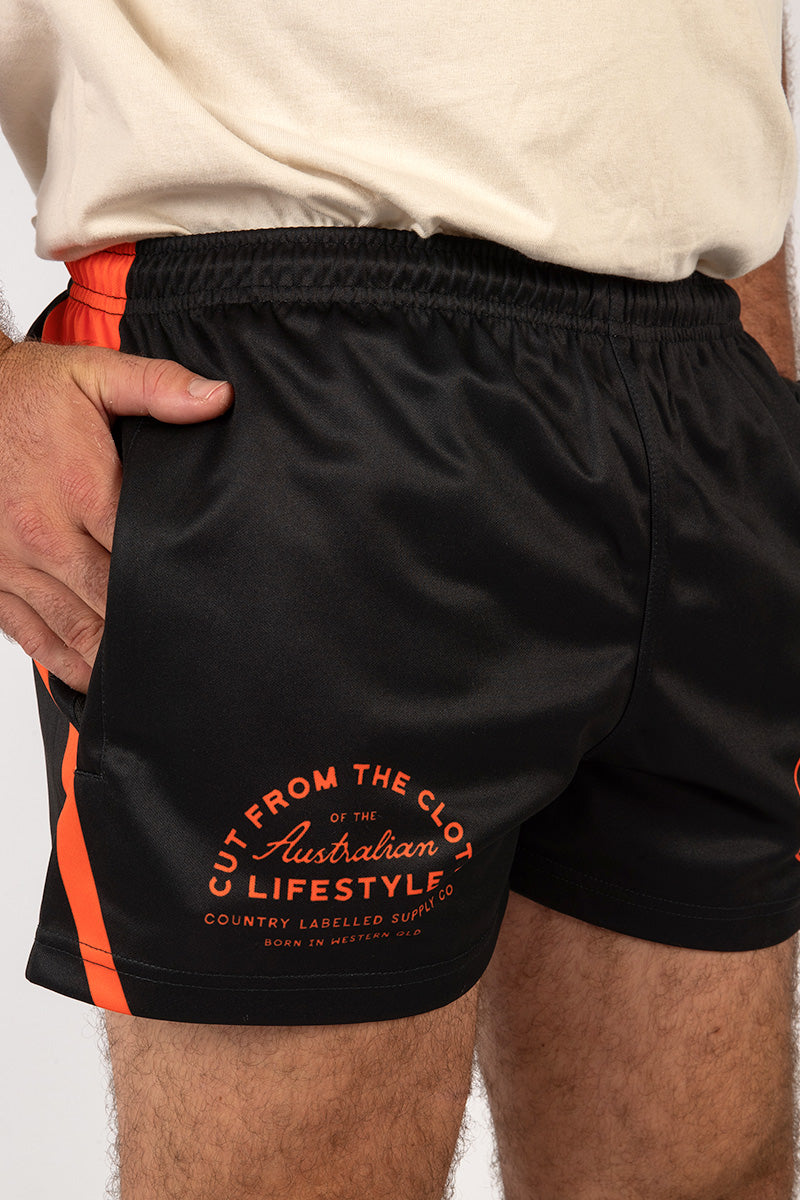 Footy Shorts Black & Burnt Orange