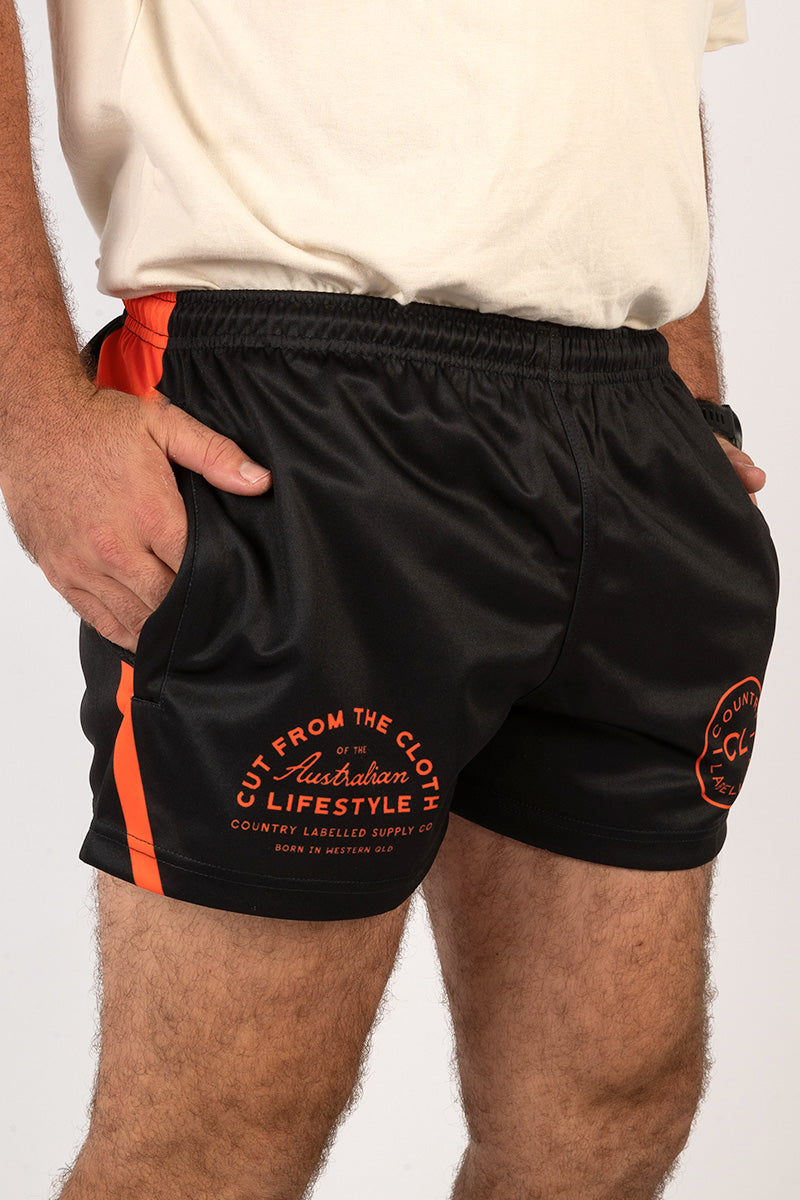 Footy Shorts Black & Burnt Orange