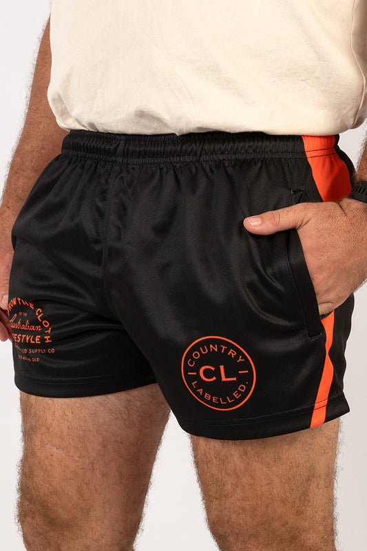 Footy Shorts Black & Burnt Orange