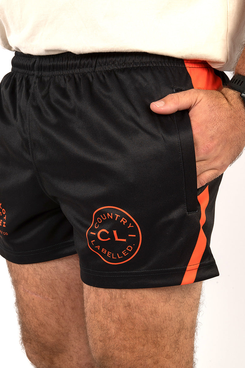 Footy Shorts Black & Burnt Orange