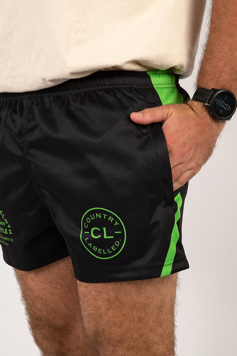 Footy Shorts Black & Electric Green