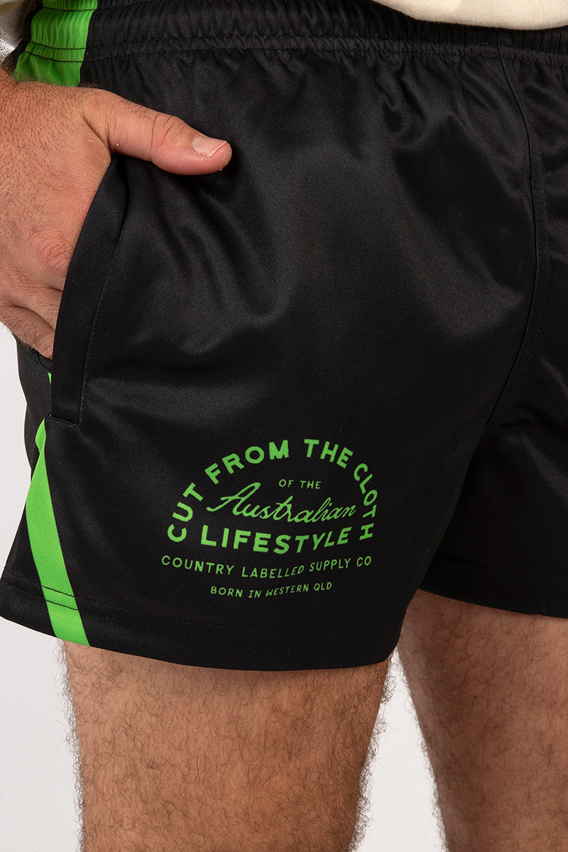 Footy Shorts Black & Electric Green