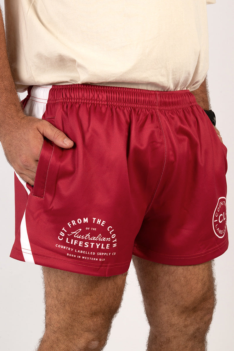 Footy Shorts Burgundy & White