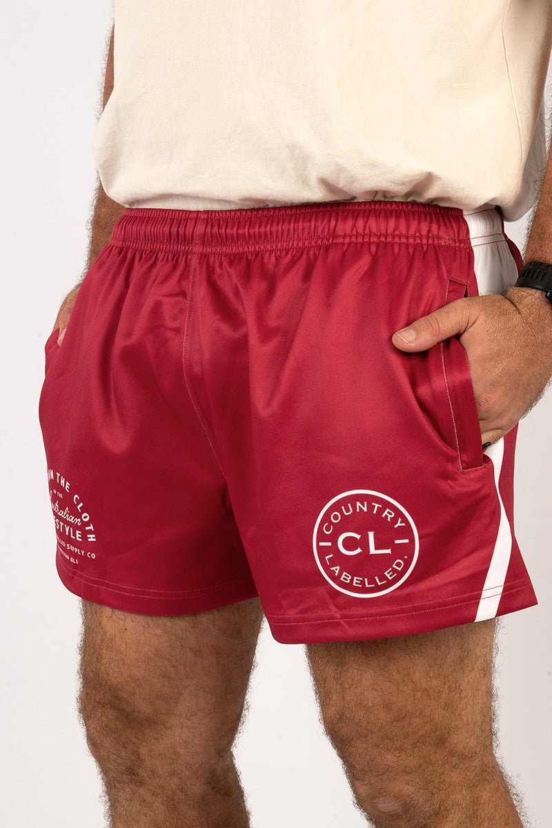 Footy Shorts Burgundy & White