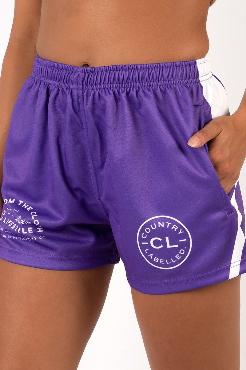 Footy Shorts Purple & White