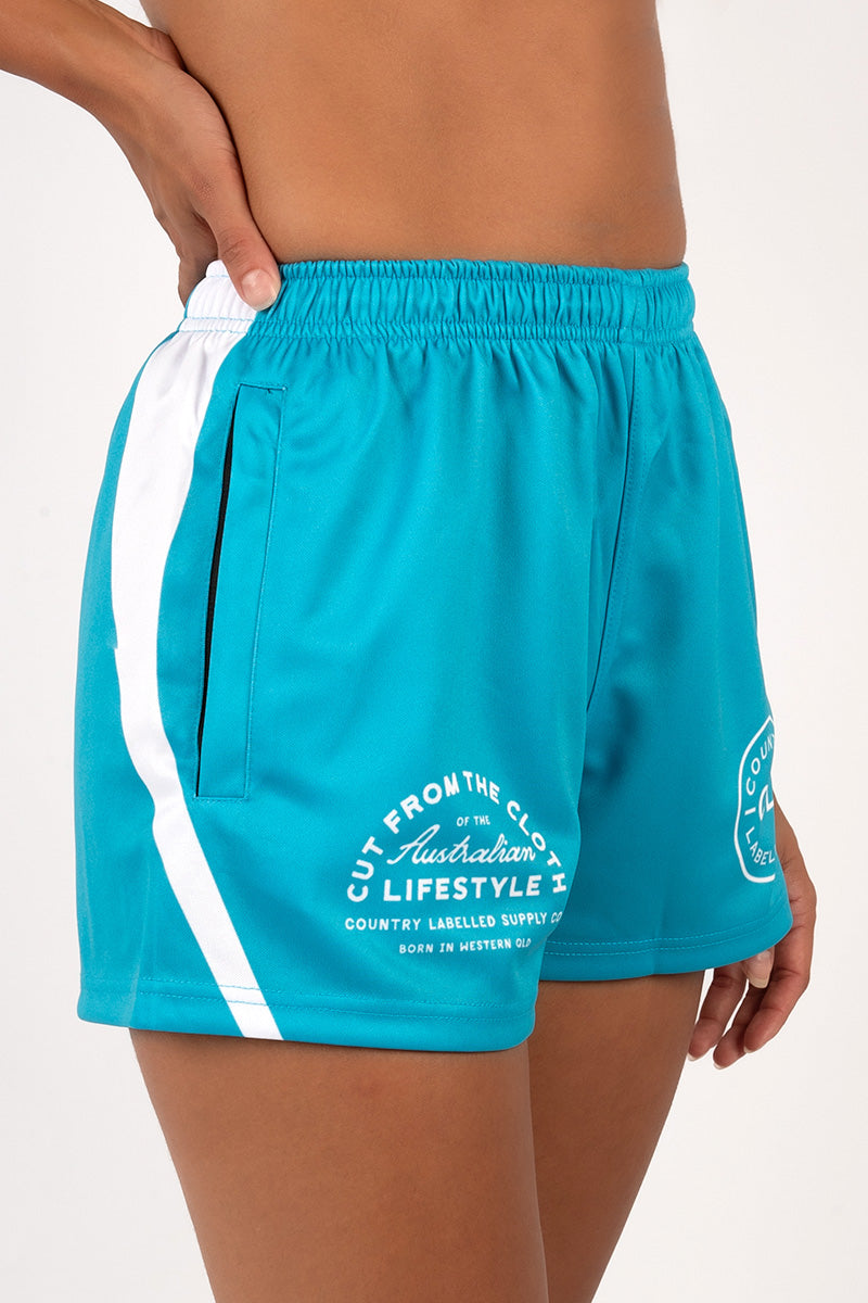 Footy Shorts Teal & White