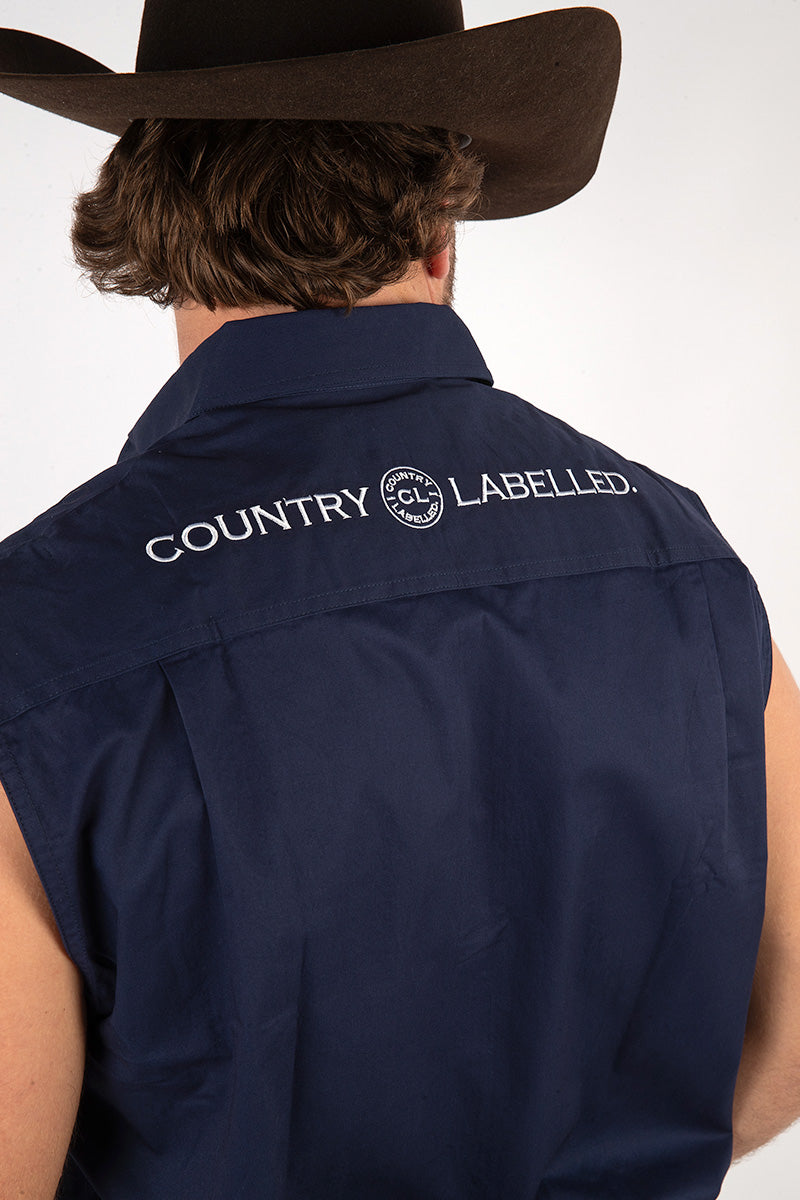 Full Button Sleeveless Work Shirt - Navy