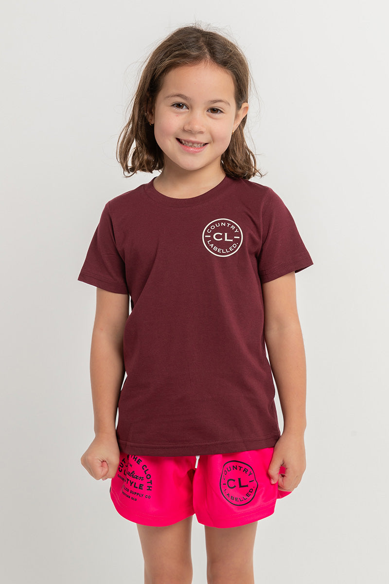 Kids Classic Signature CL T Shirt - Burgundy - White Logo