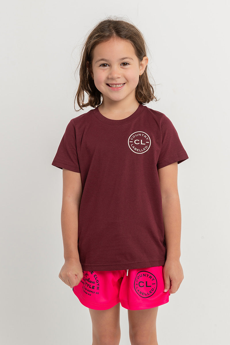 Kids Classic Signature CL T Shirt - Burgundy - White Logo