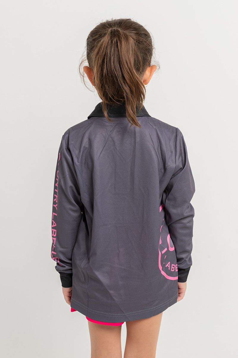 Kids Signature Fishing Shirt - Storm Grey & Pink