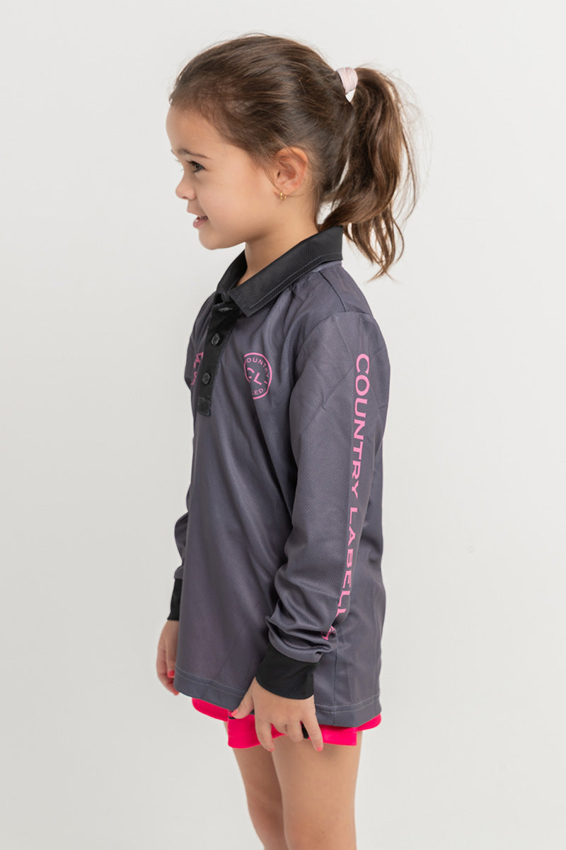 Kids Signature Fishing Shirt - Storm Grey & Pink