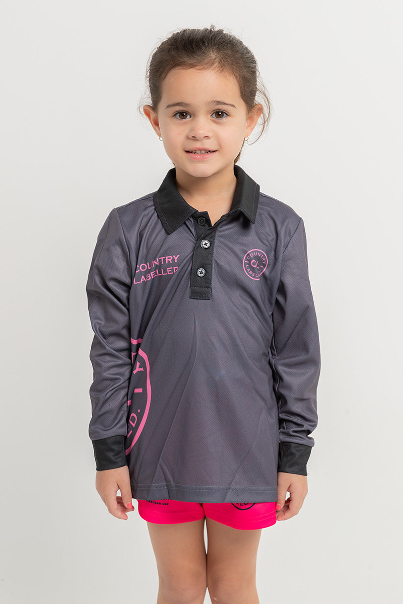 Kids Signature Fishing Shirt - Storm Grey & Pink