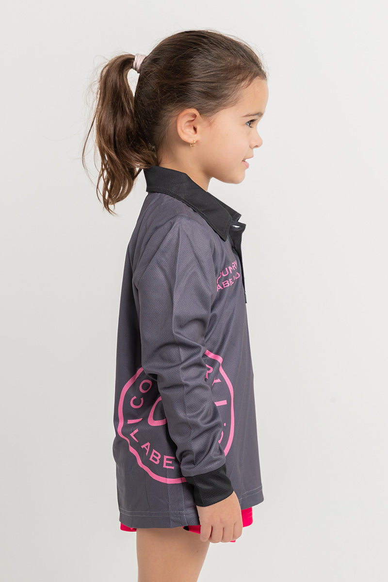 Kids Signature Fishing Shirt - Storm Grey & Pink