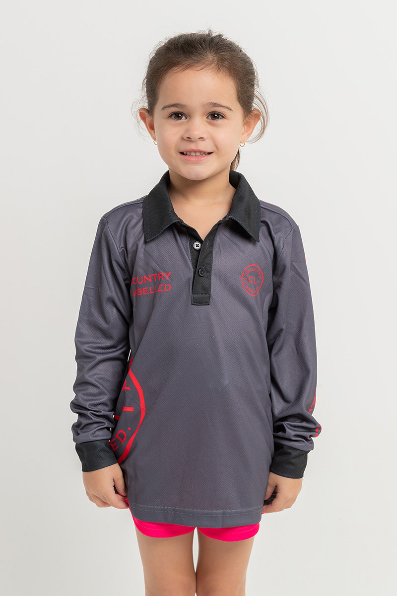 Kids Signature Fishing Shirt - Storm Grey & Red