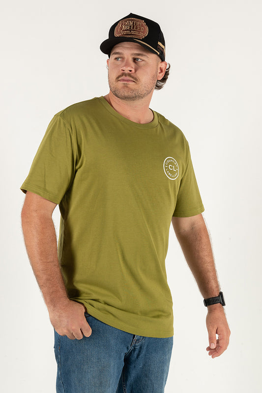 Mens Classic Signature CL T Shirt - Army Green - White Logo