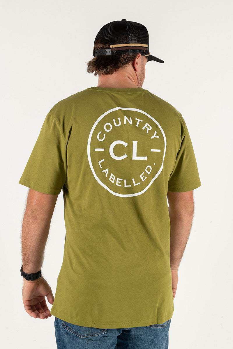 Mens Classic Signature CL T Shirt - Army Green - White Logo