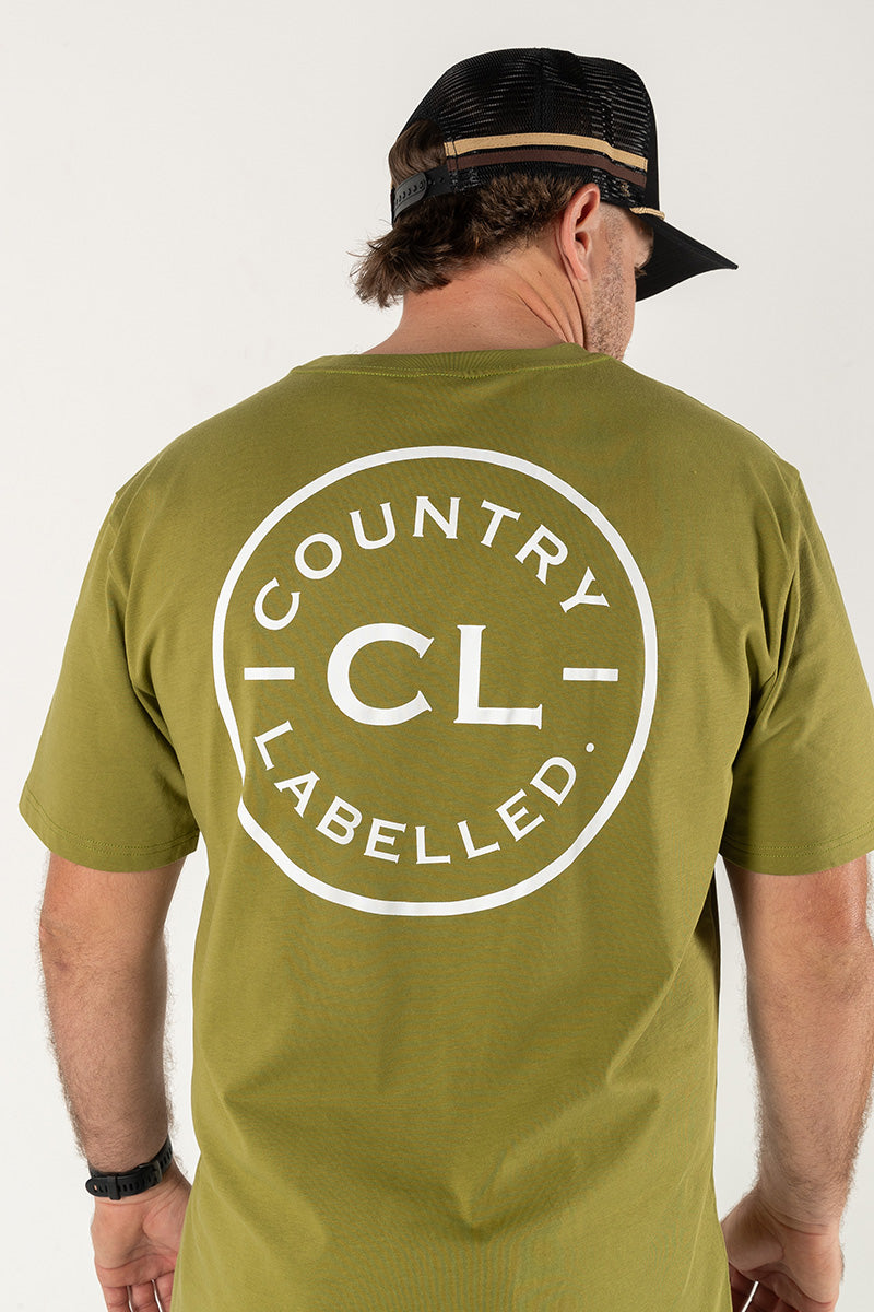 Mens Classic Signature CL T Shirt - Army Green - White Logo